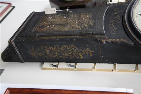 James Coates of Cirencester. A black japanned Act of Parliament clock, H.4ft 10in. W.2ft 6in.